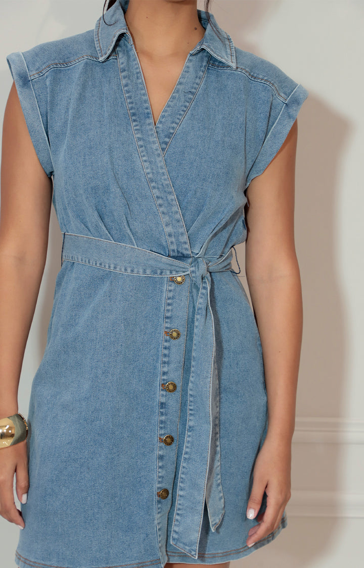 Vestido azul con botones y lazo ajustable - VESTIDO Boutiquemirel 