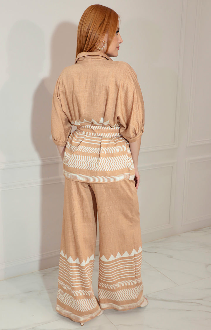 Conjunto beige obscuro estampado con cinturón - CONJUNTO Boutiquemirel 