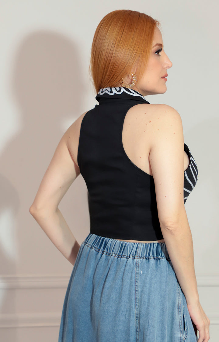 Blusa negra estampada tipo chaleco - BLUSA Boutiquemirel 