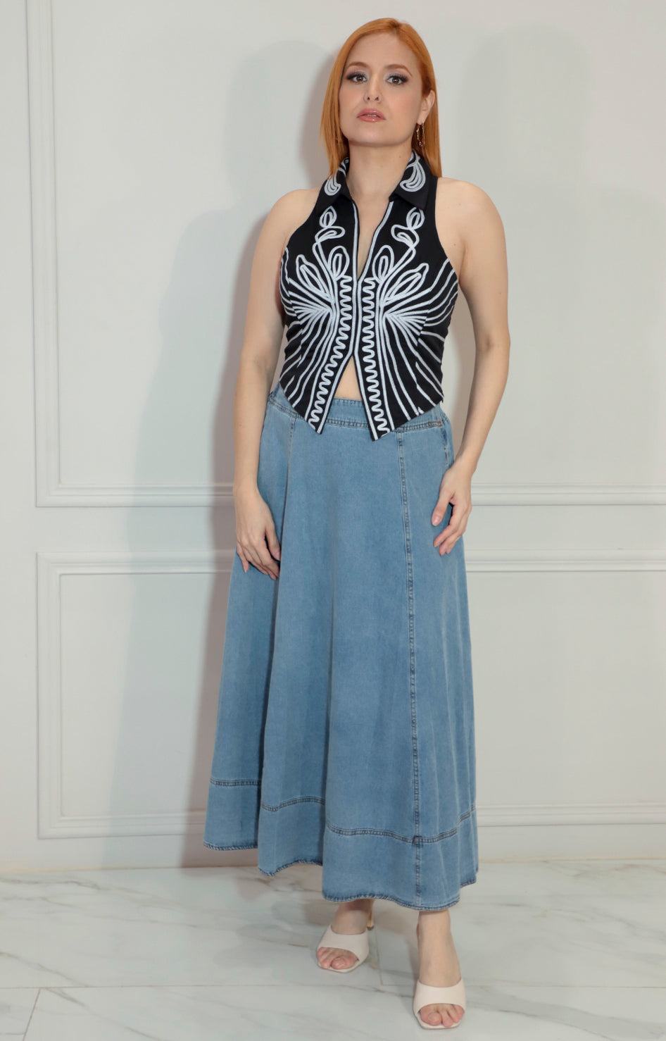 Blusa negra estampada tipo chaleco - BLUSA Boutiquemirel 