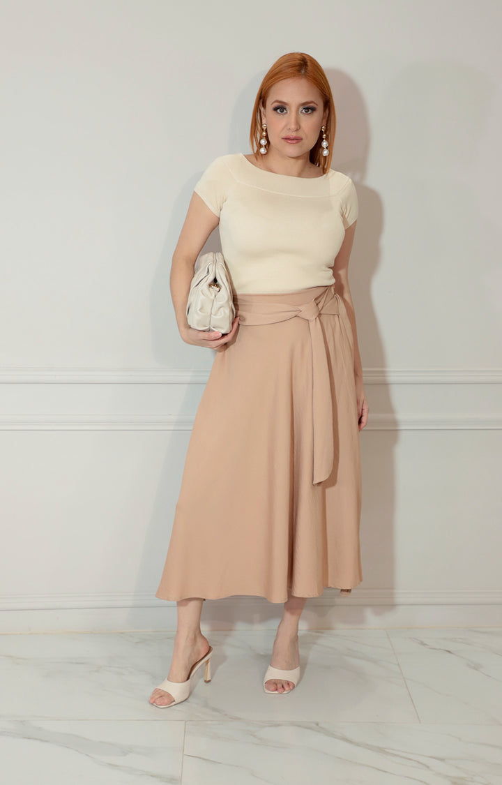 Falda beige con detalle de lazo superior - FALDA Boutiquemirel 