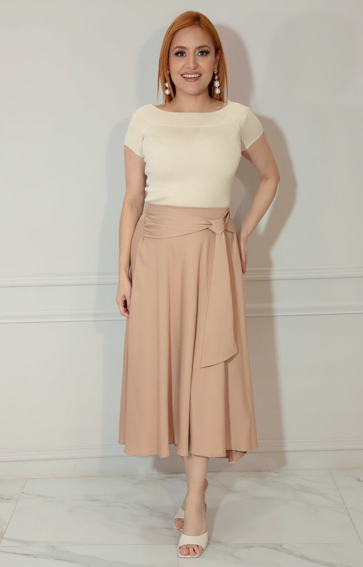 Falda beige con detalle de lazo superior - FALDA Boutiquemirel 