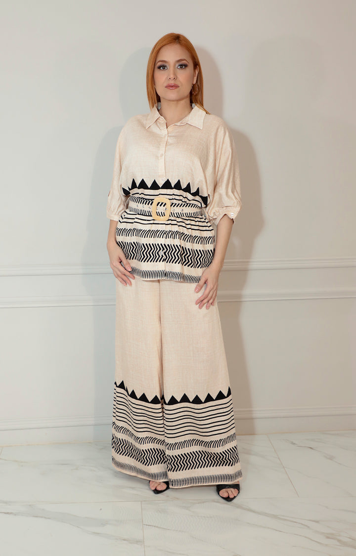 Conjunto beige claro estampado con cinturón - CONJUNTO Boutiquemirel 