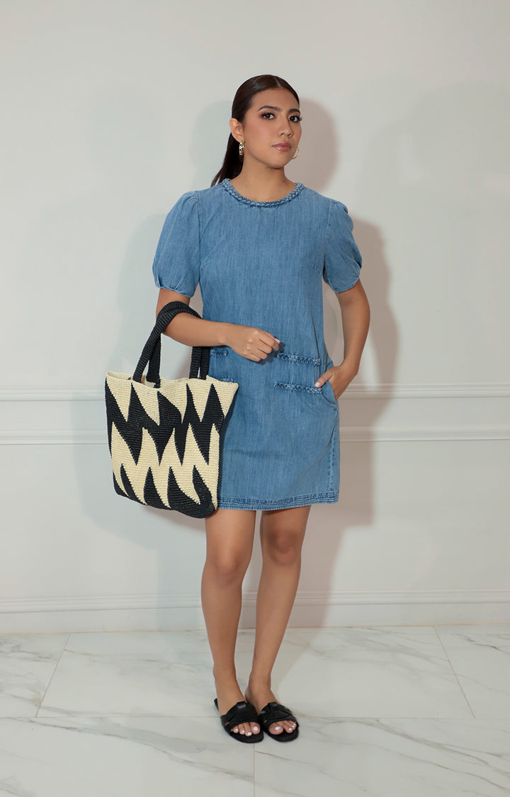 Vestido de mezclilla con detalle de trenzado inferior - VESTIDO Boutiquemirel 