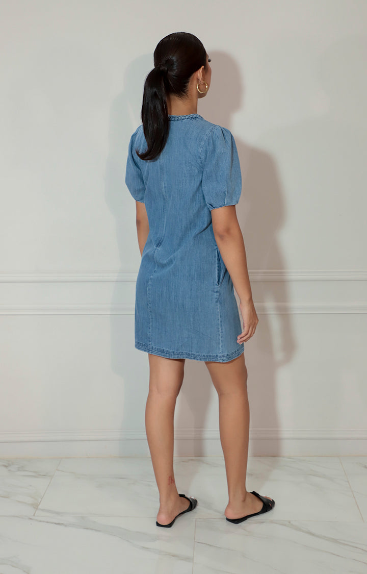 Vestido de mezclilla con detalle de trenzado inferior - VESTIDO Boutiquemirel 