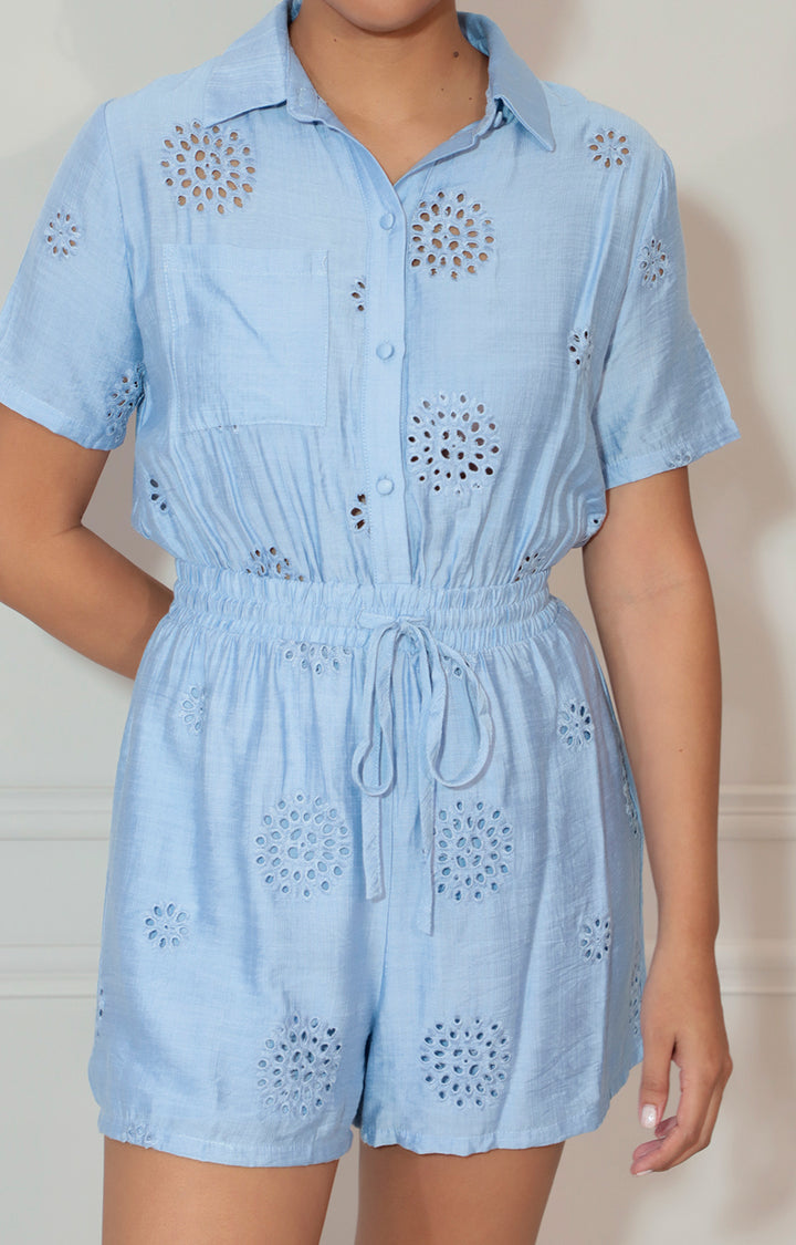 Jumpsuit azul con estampado y elástico en cintura - PALAZZO Boutiquemirel 