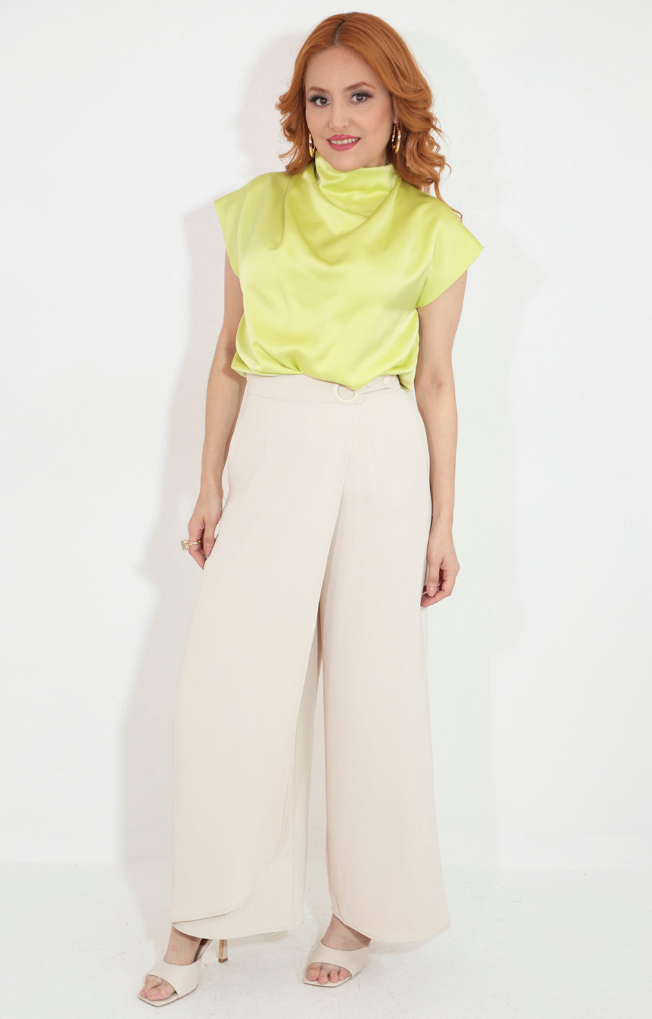 Pantalon beige con capa frontal - PANTALON Boutiquemirel 