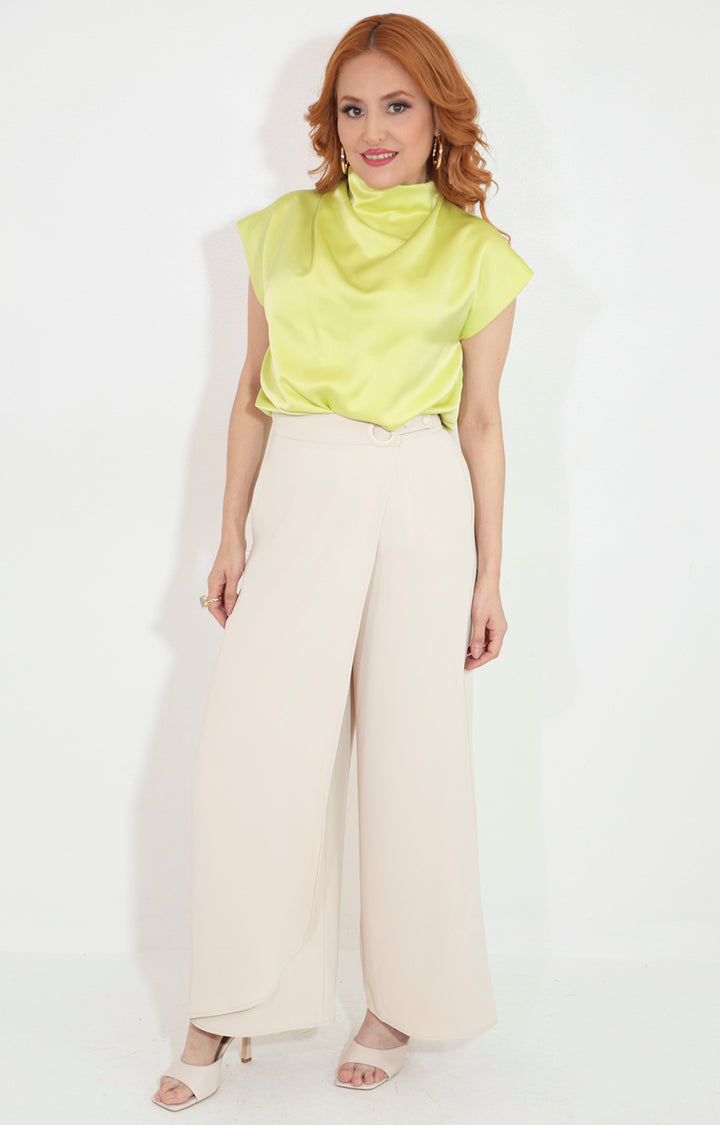 Pantalon beige con capa frontal - PANTALON Boutiquemirel 