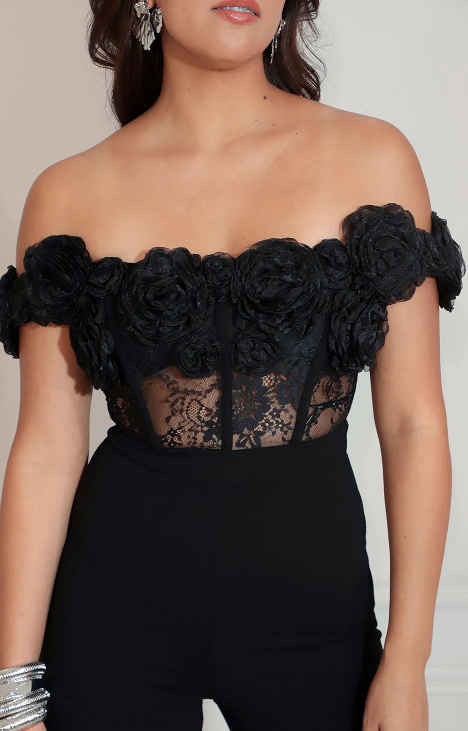 Palazzo negro con flores - PALAZZO Boutiquemirel 