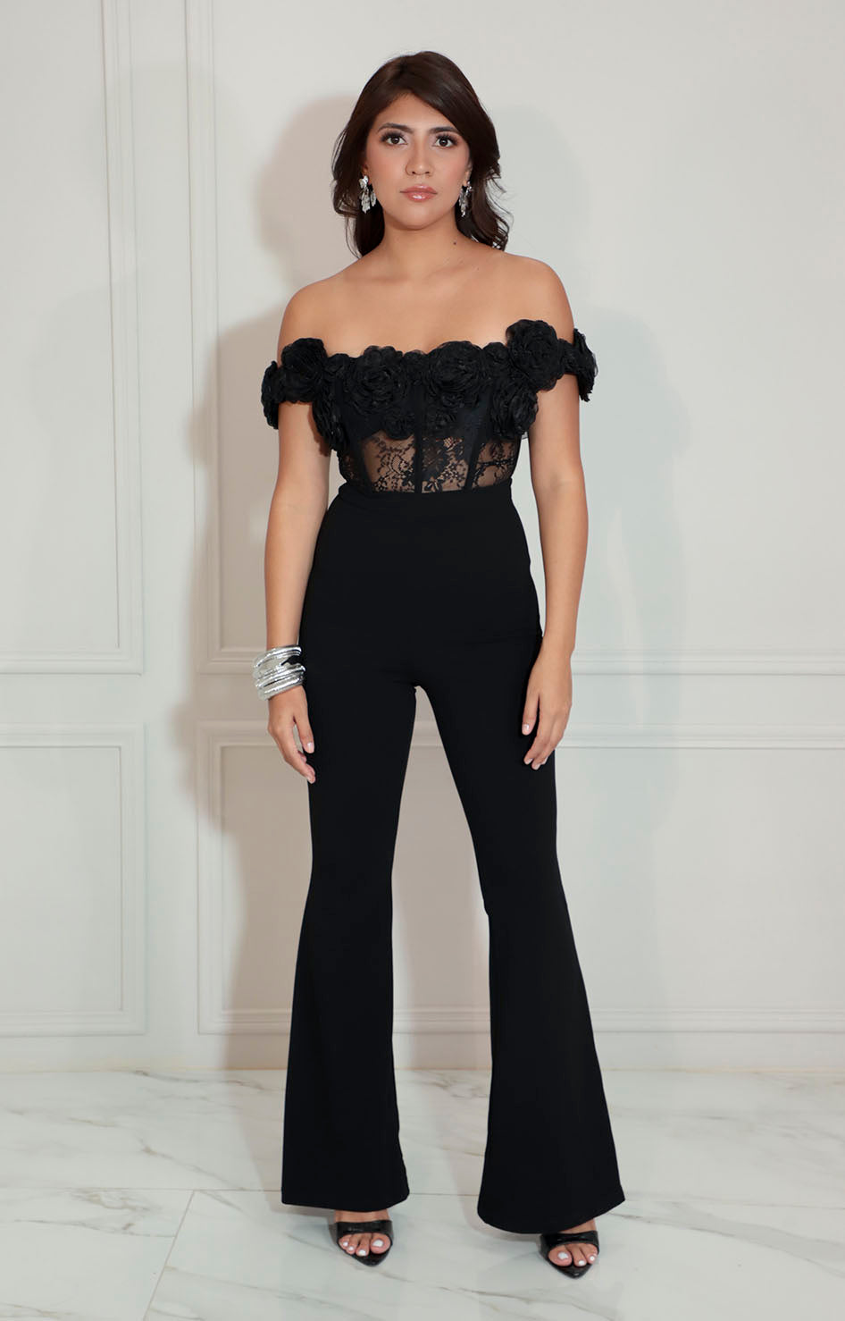 Palazzo negro con flores - PALAZZO Boutiquemirel 