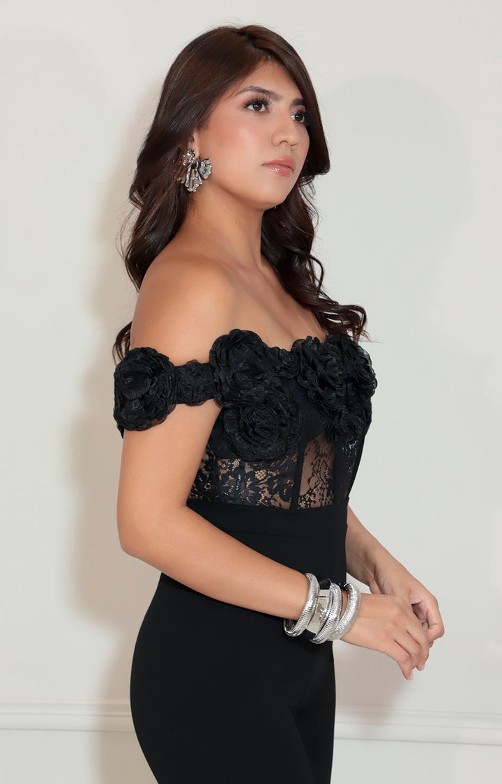 Palazzo negro con flores - PALAZZO Boutiquemirel 