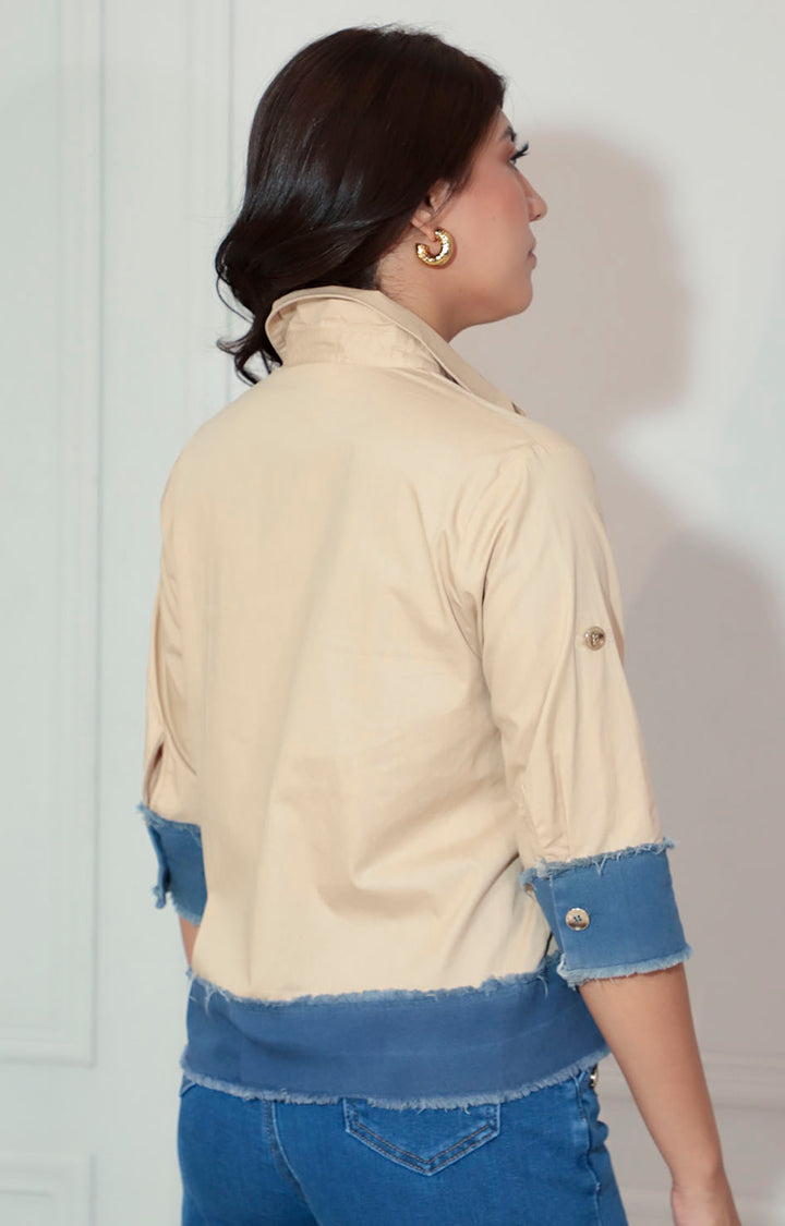 Blusa biege con denim - BLUSA Boutiquemirel 