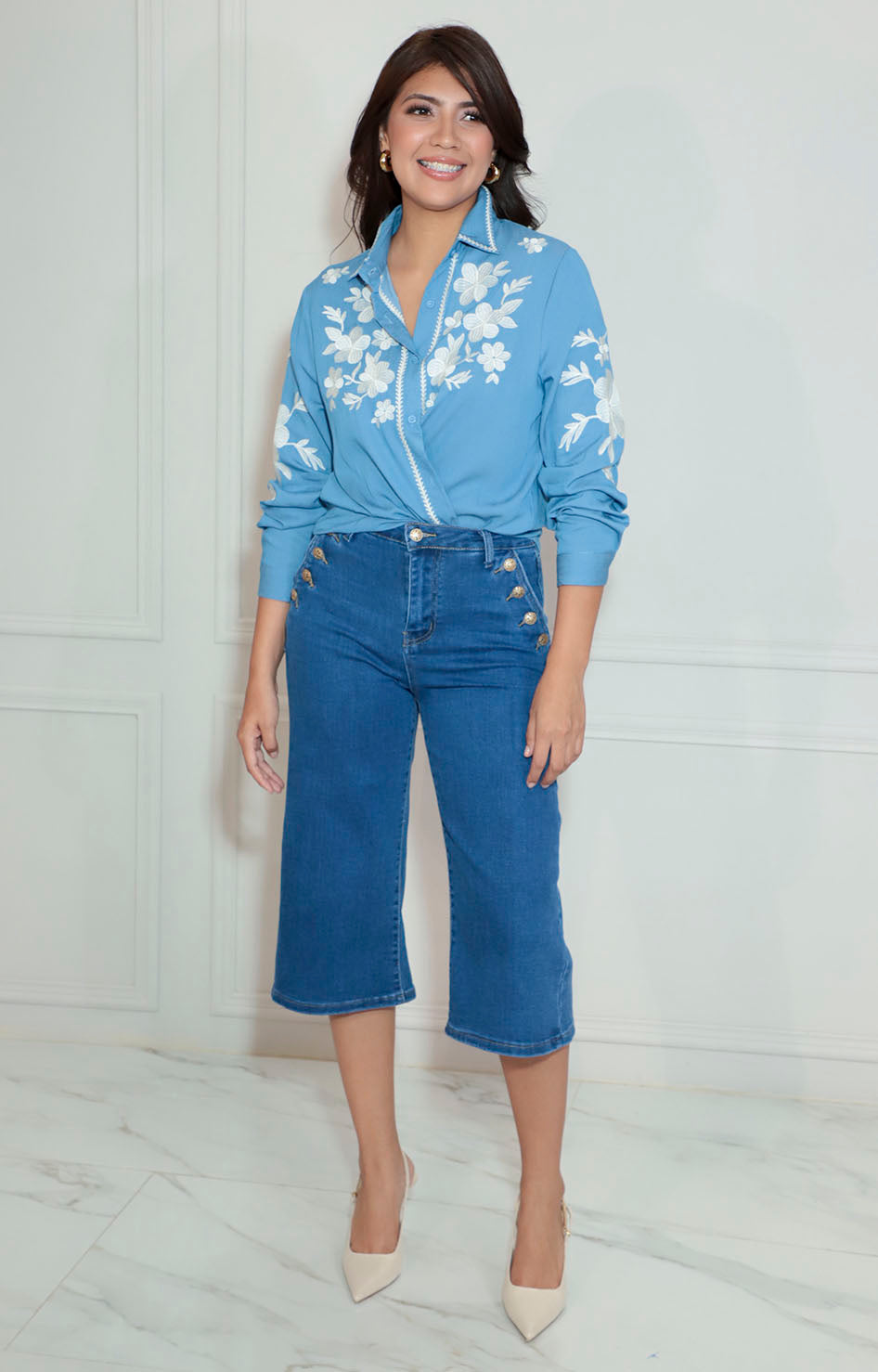 Blusa bordada azul - BLUSA Boutiquemirel 