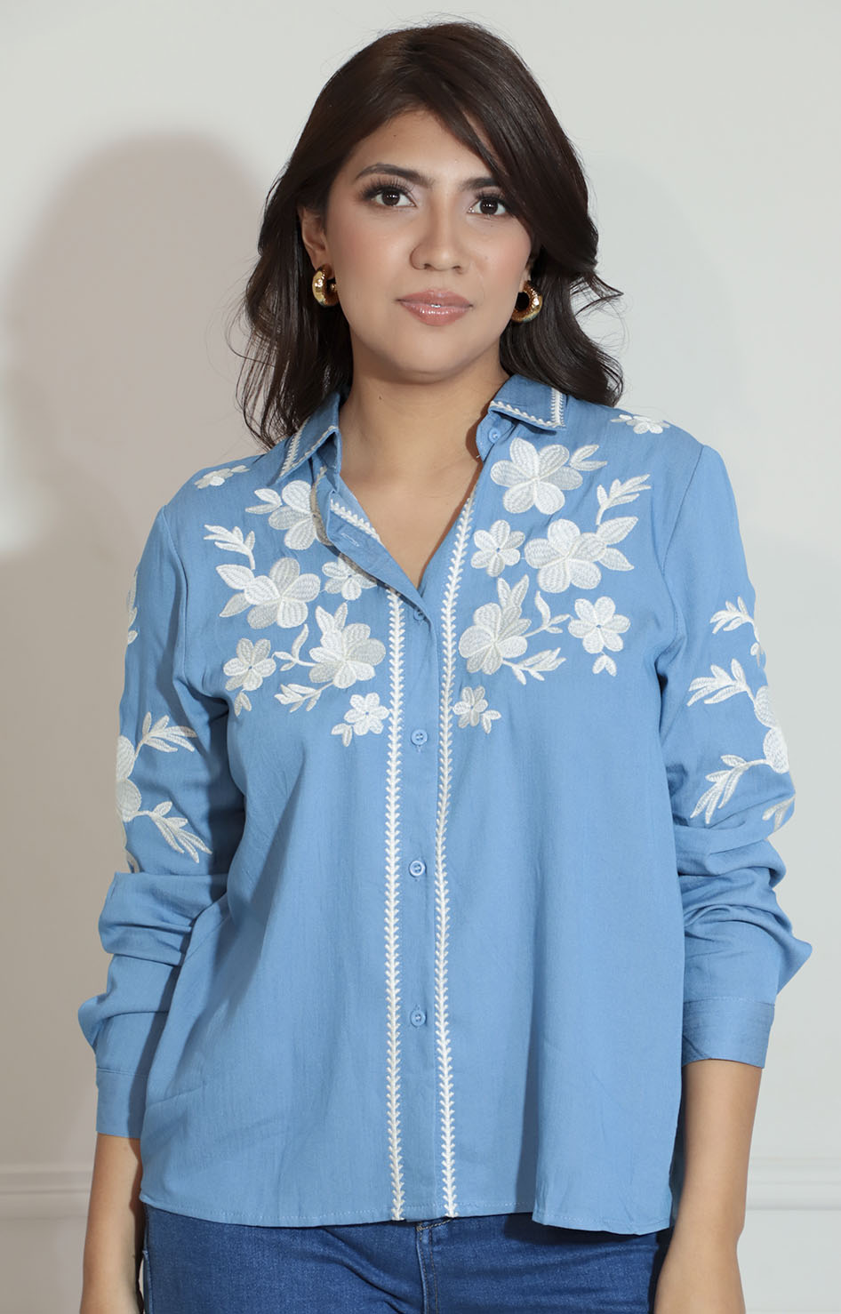 Blusa bordada azul - BLUSA Boutiquemirel 