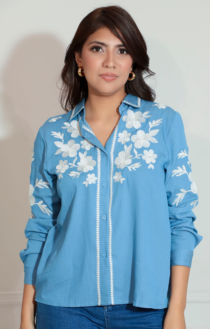 Blusa bordada azul - BLUSA Boutiquemirel 