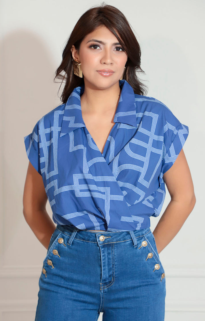 Blusa azul estampada - BLUSA Boutiquemirel 