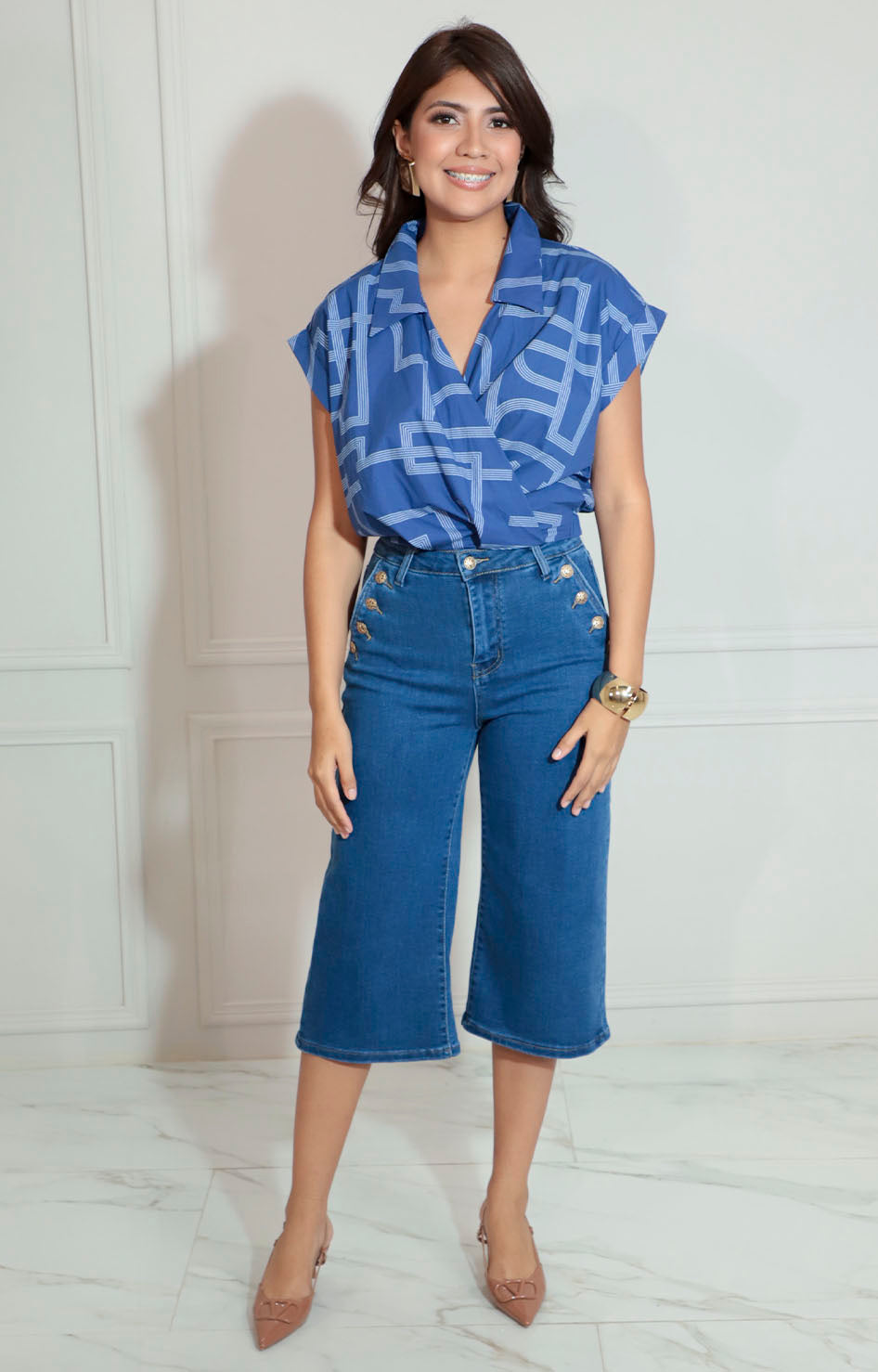 Blusa azul estampada - BLUSA Boutiquemirel 