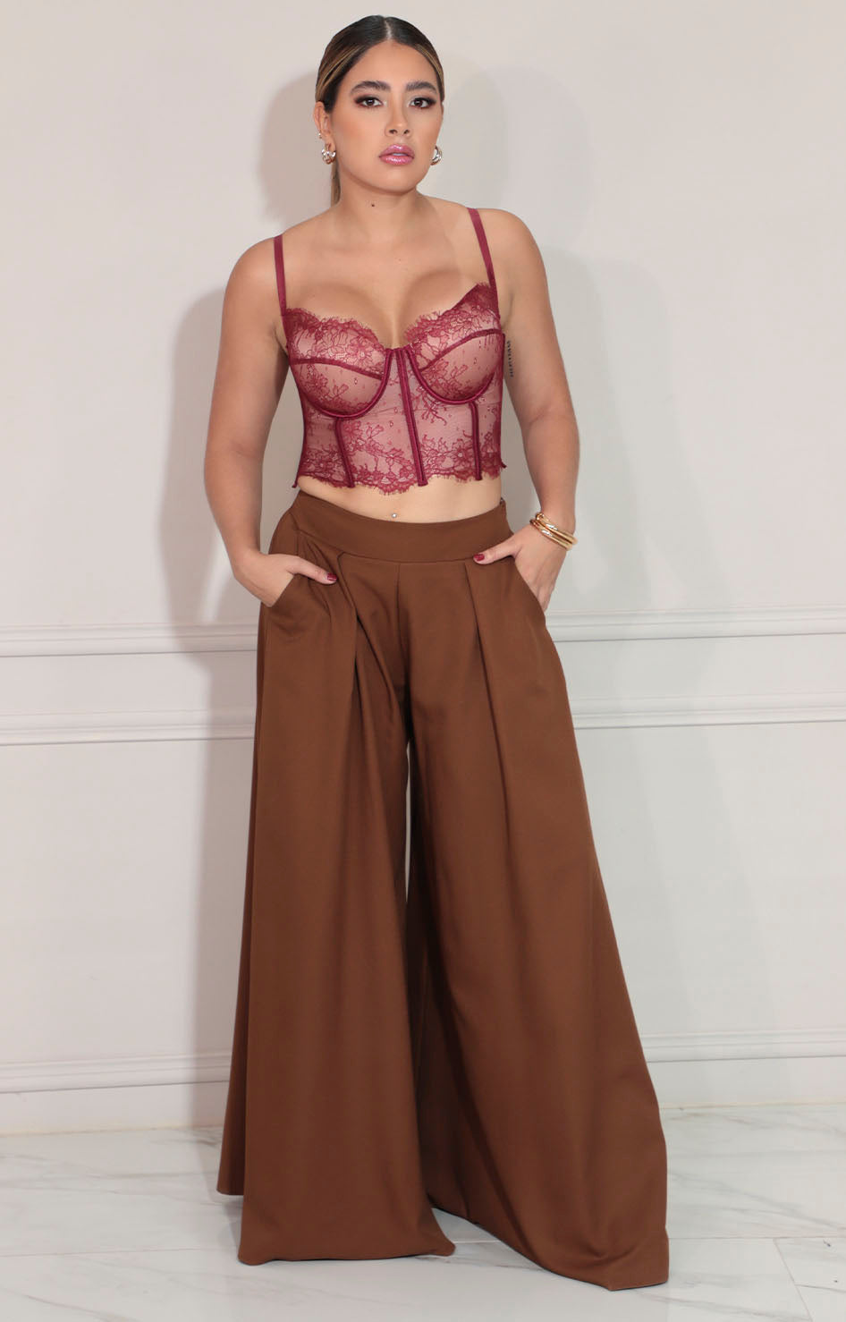 Pantalón café con pinzas - PANTALON Boutiquemirel 