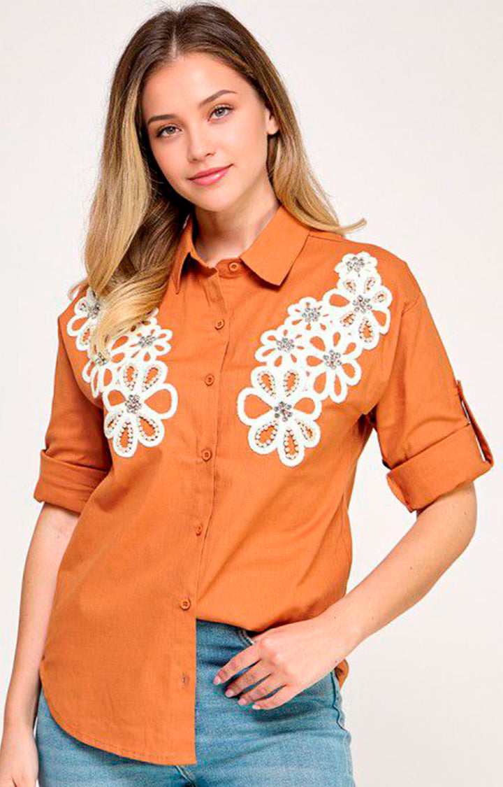 Blusa chedron bordada - BLUSA Boutiquemirel 