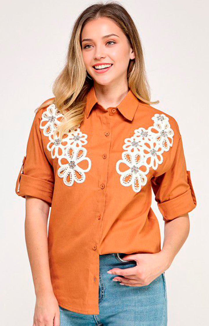 Blusa chedron bordada - BLUSA Boutiquemirel 