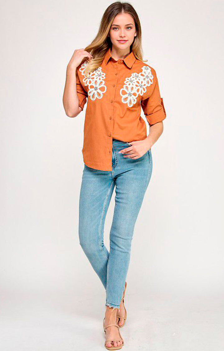 Blusa chedron bordada - BLUSA Boutiquemirel 