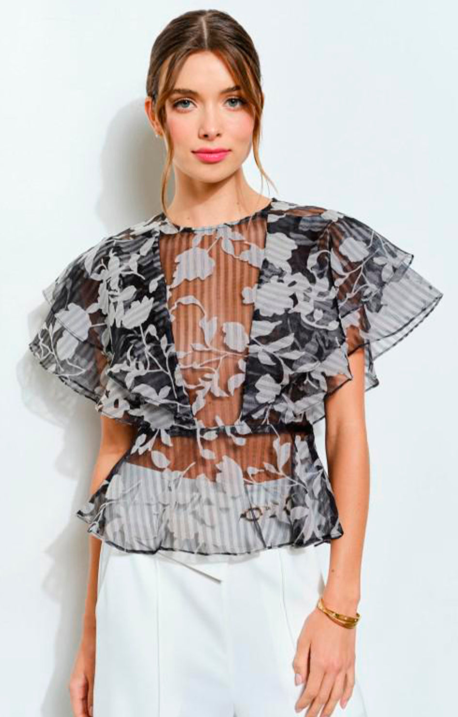 Blusa negra plisada estampada - BLUSA Boutiquemirel 