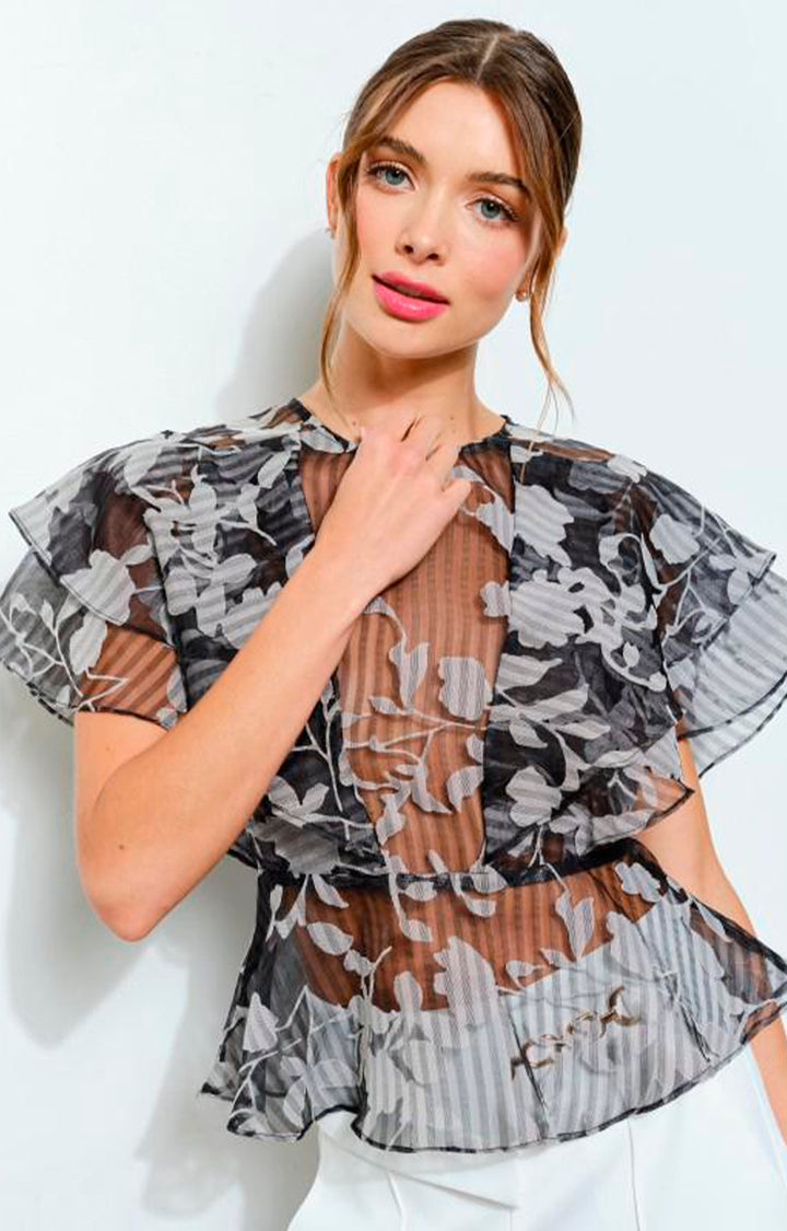 Blusa negra plisada estampada - BLUSA Boutiquemirel 