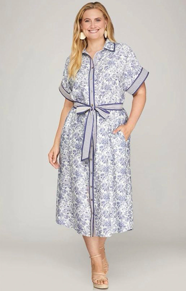 Vestido blanco con estampado en azul - VESTIDO LARGO CURVY Boutiquemirel 