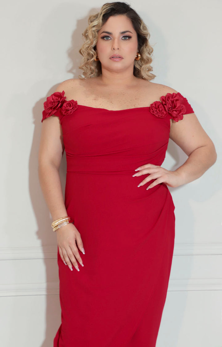 Vestido rojo  flor 3D - VESTIDO XL Boutiquemirel 