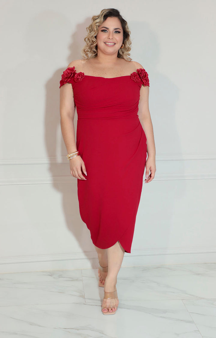 Vestido rojo  flor 3D - VESTIDO XL Boutiquemirel 