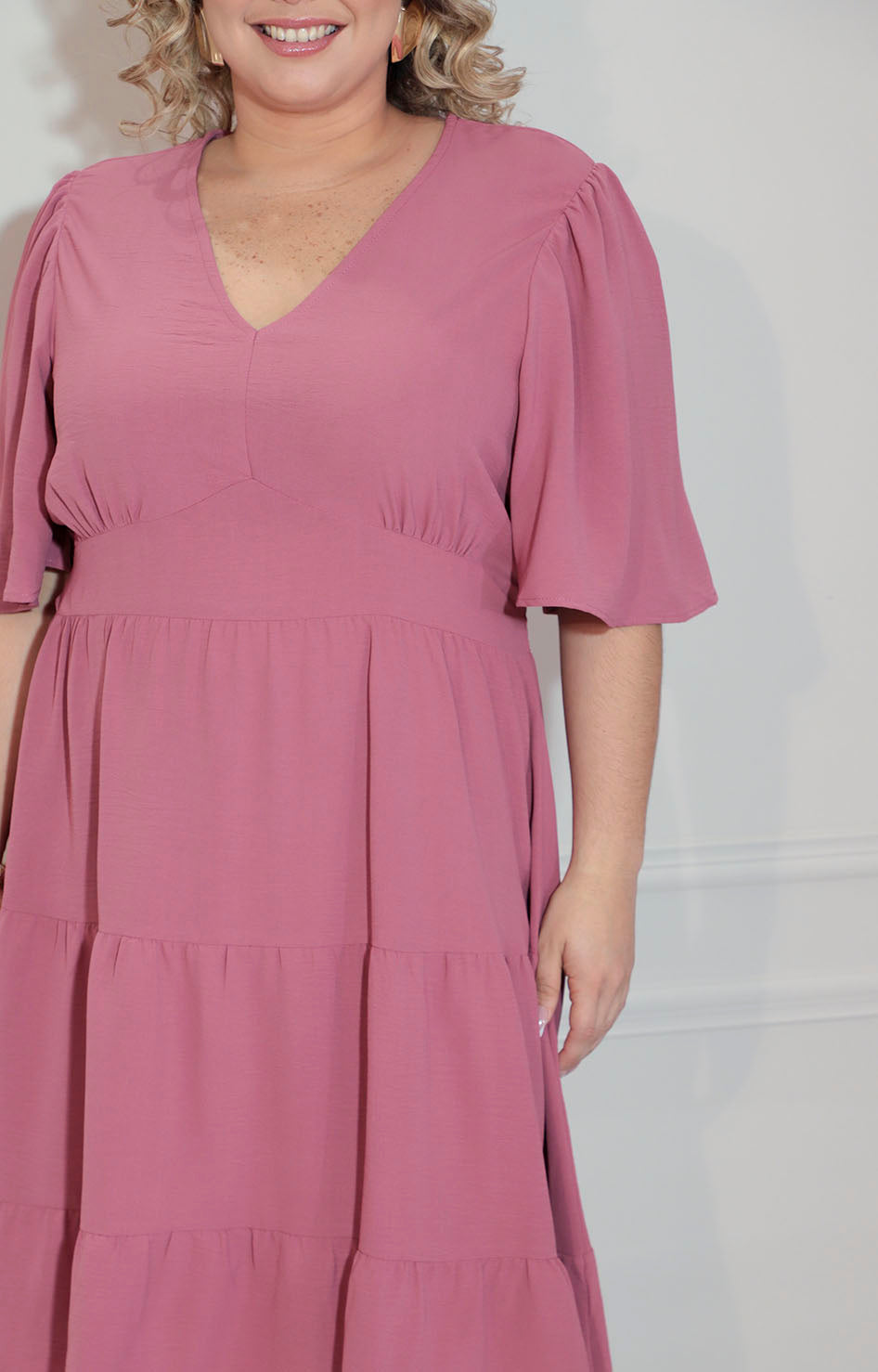 Vestido rosa con manga volante y cierre - VESTIDO XL Boutiquemirel 