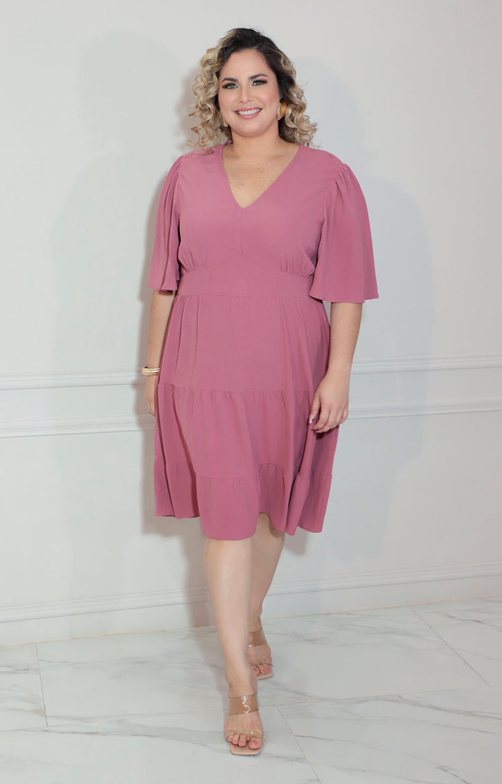Vestido rosa con manga volante y cierre - VESTIDO XL Boutiquemirel 