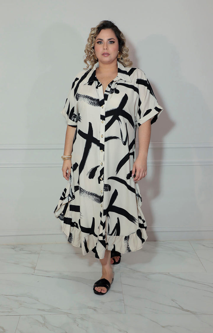 Vestido beige estampado - VESTIDO XL Boutiquemirel 