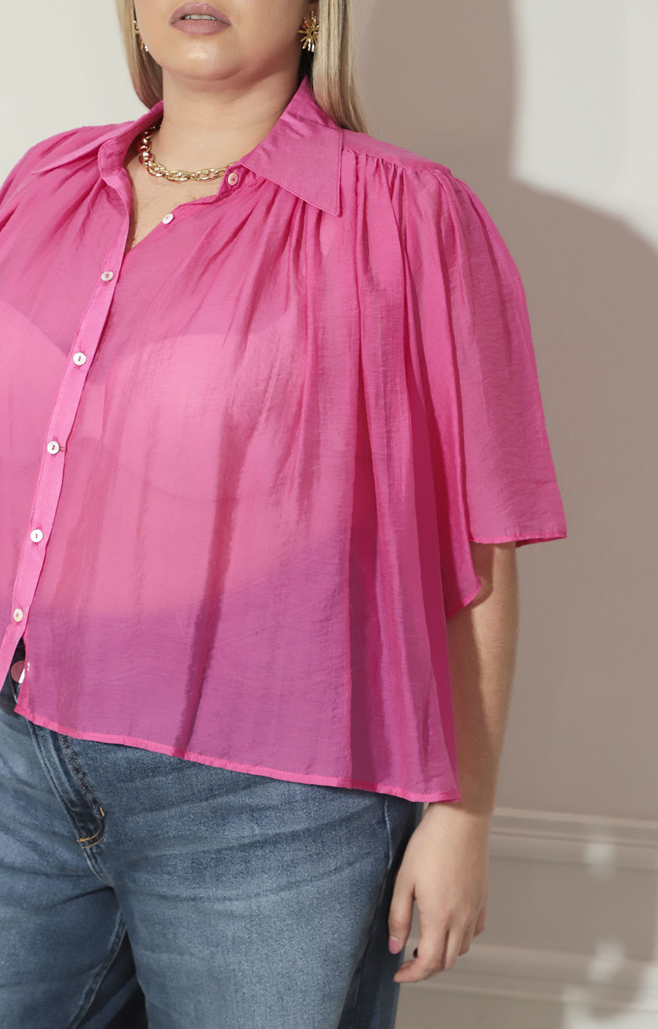 Blusa fucsia de botones con manga mariposa - BLUSA XL Boutiquemirel 