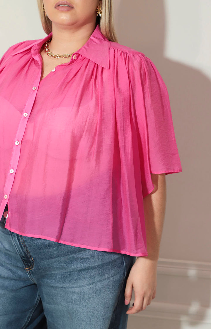 Blusa fucsia de botones con manga mariposa - BLUSA XL Boutiquemirel 