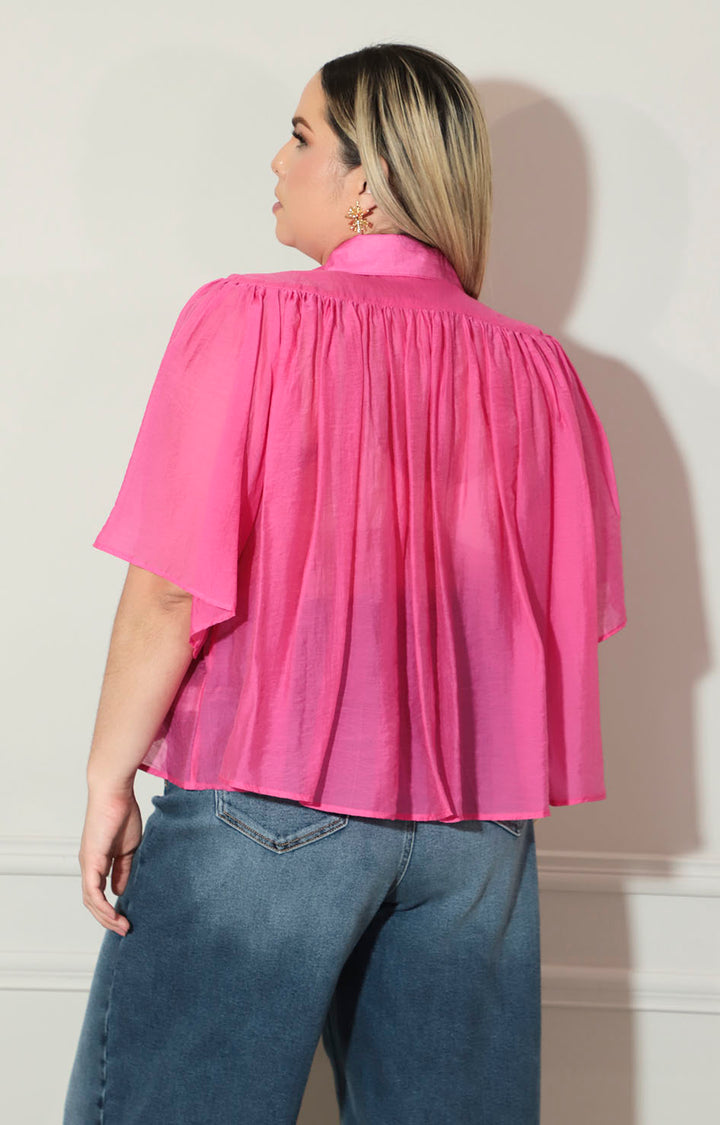 Blusa fucsia de botones con manga mariposa - BLUSA XL Boutiquemirel 