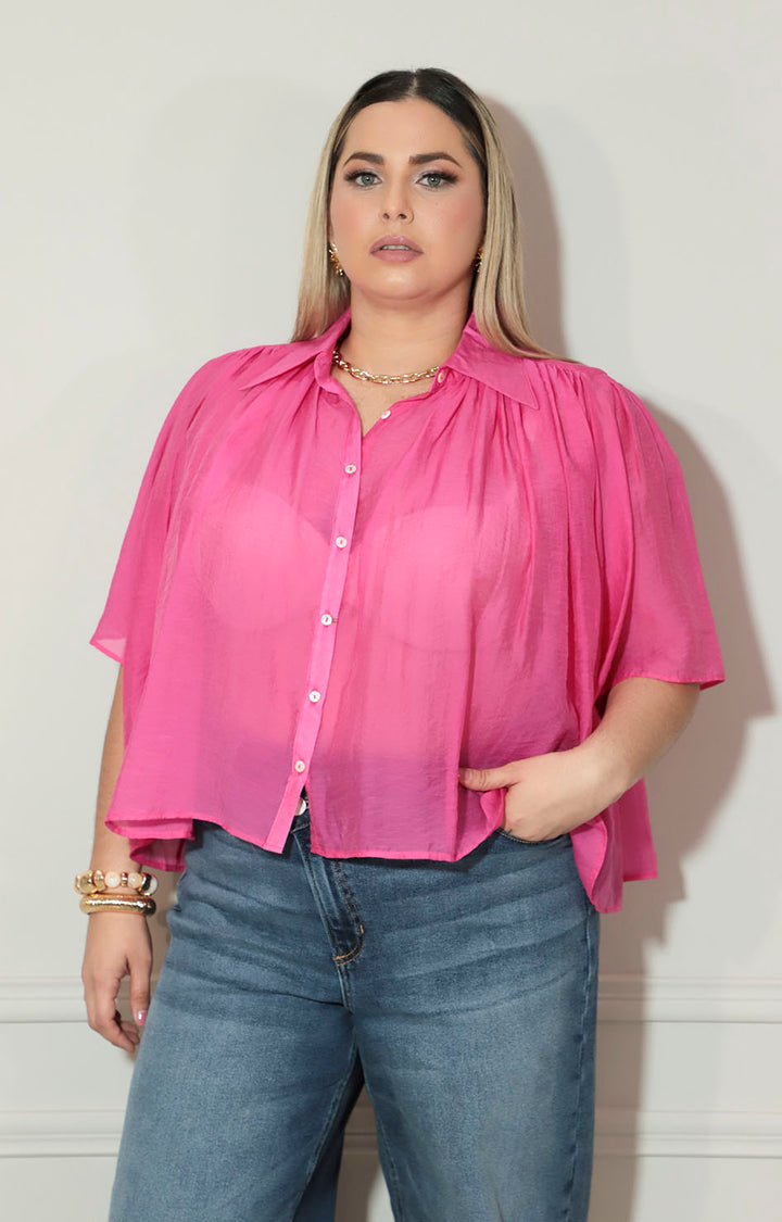 Blusa fucsia de botones con manga mariposa - BLUSA XL Boutiquemirel 