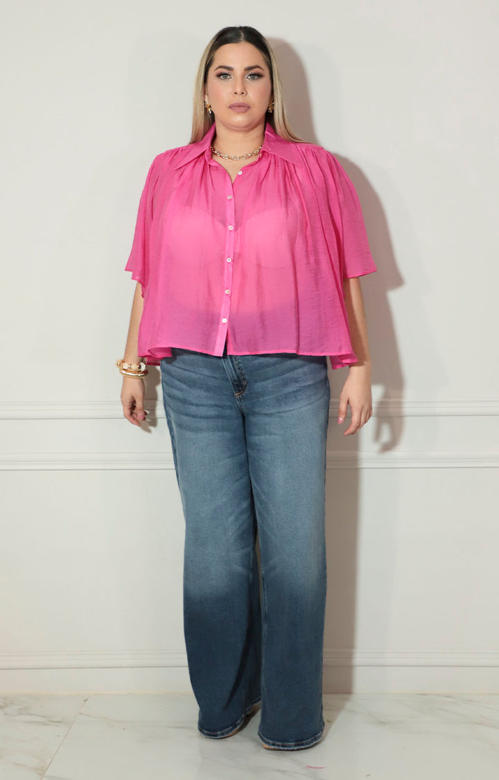 Blusa fucsia de botones con manga mariposa - BLUSA XL Boutiquemirel 
