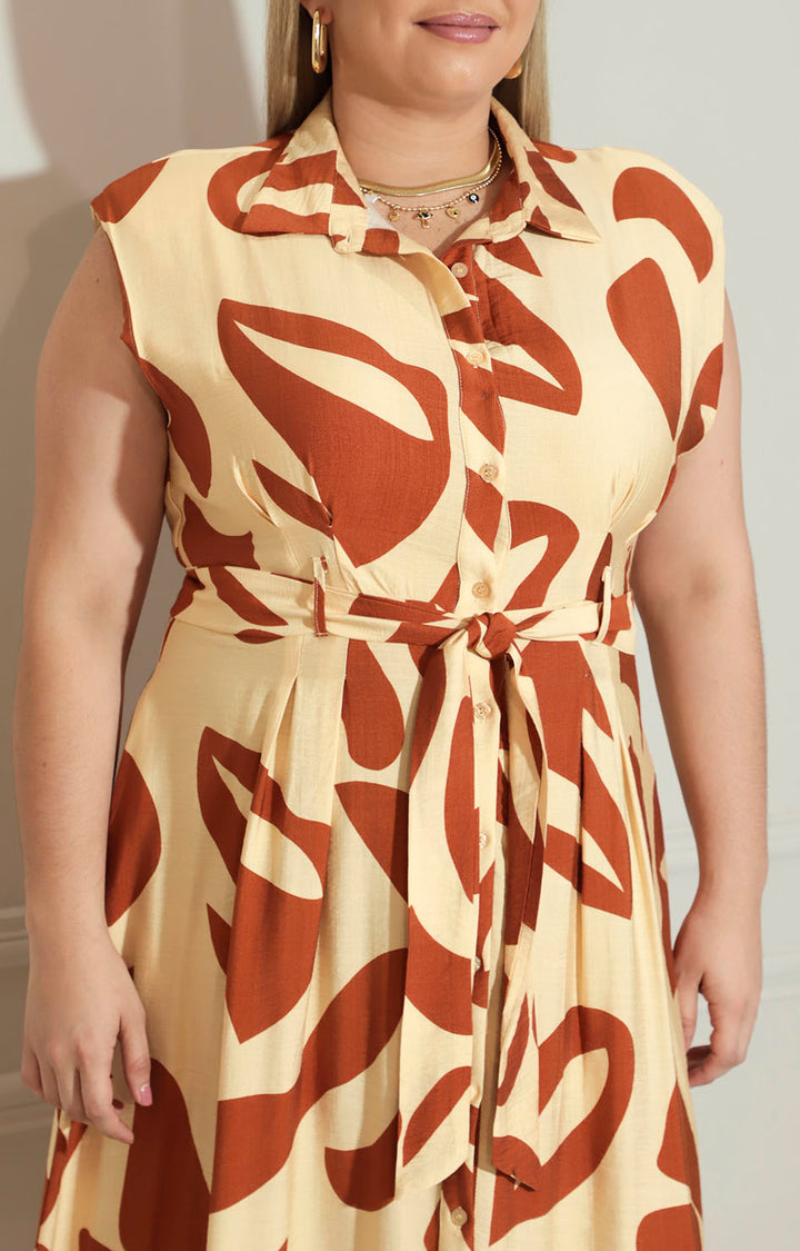 Vestido café estampado de botones con lazo - VESTIDO XL Boutiquemirel 