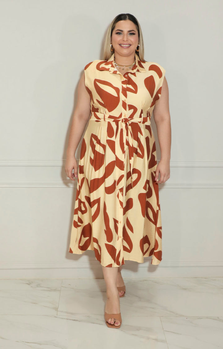 Vestido café estampado de botones con lazo - VESTIDO XL Boutiquemirel 