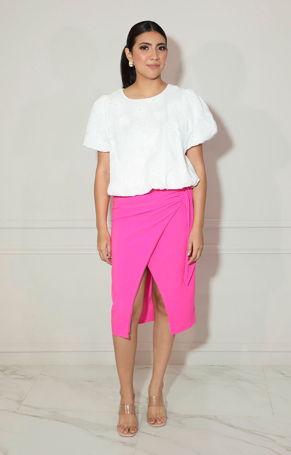 Falda asimetrica rosa con lazo lateral - FALDA Boutiquemirel 