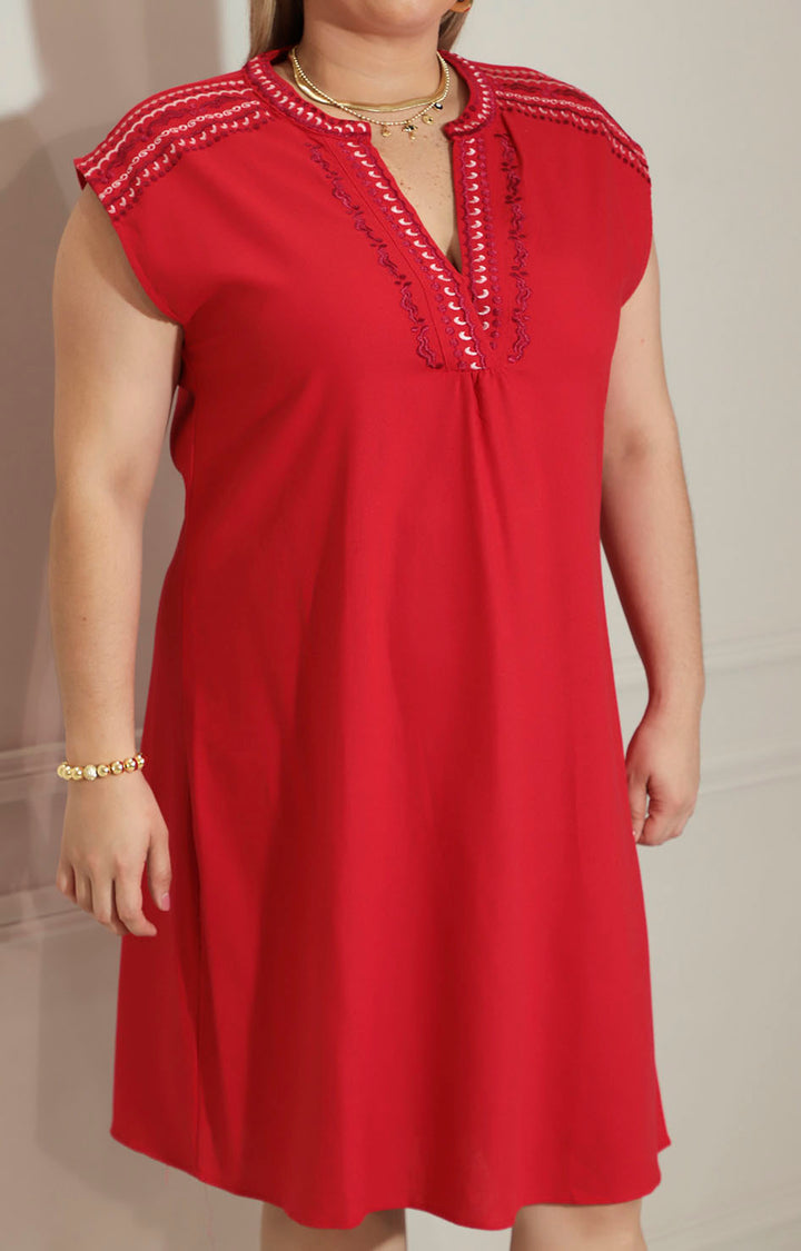 Vestido rojo corto con bordado sin mangas - VESTIDO XL Boutiquemirel 