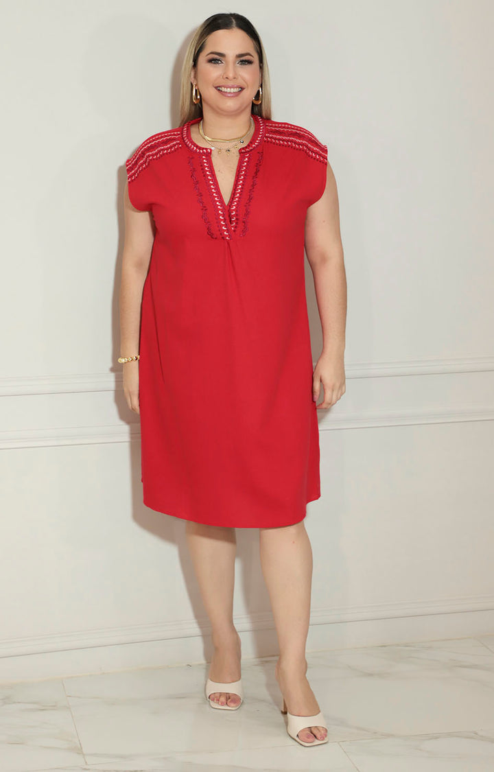 Vestido rojo corto con bordado sin mangas - VESTIDO XL Boutiquemirel 