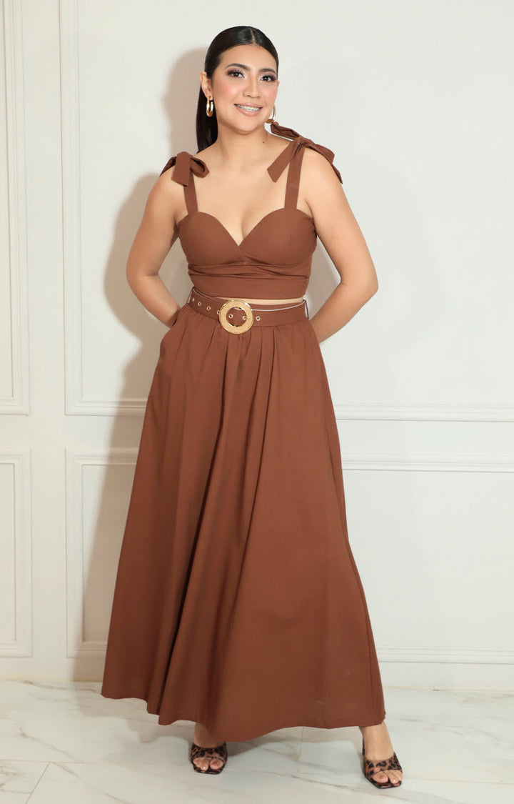 Conjunto café de tirantes y falda con cinturón - CONJUNTO Boutiquemirel 