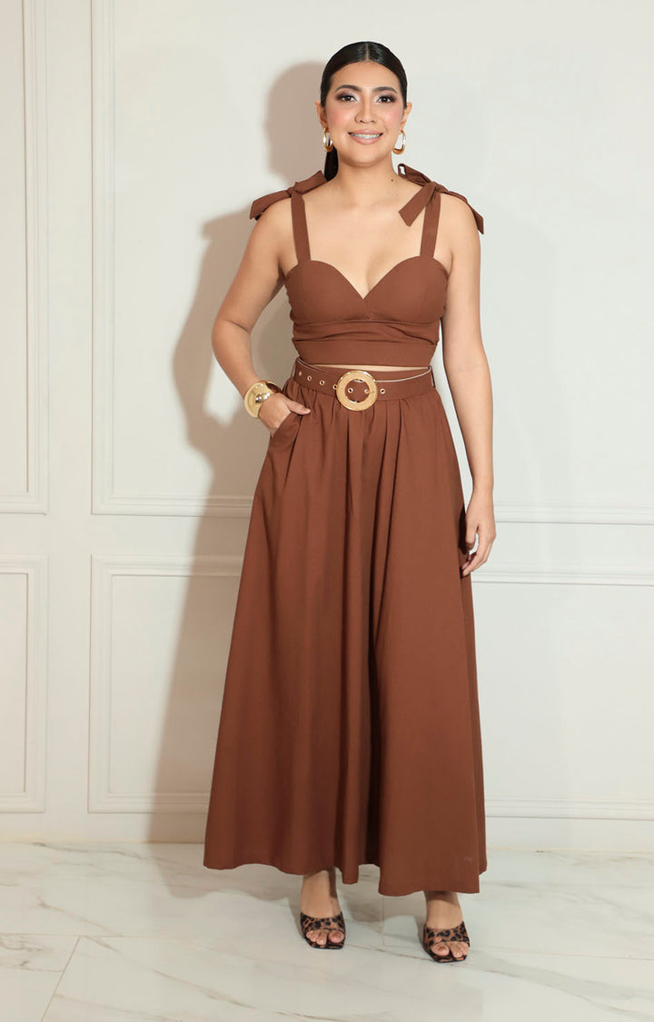 Conjunto café de tirantes y falda con cinturón - CONJUNTO Boutiquemirel 