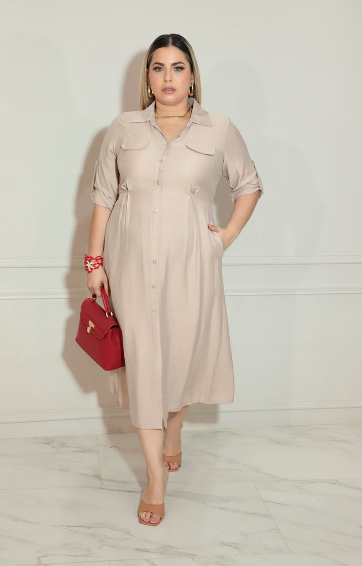 Vestido beige con botones frontal - VESTIDO Boutiquemirel 