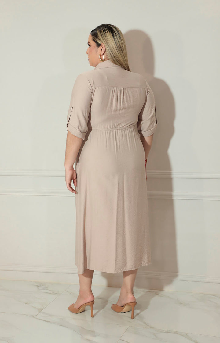 Vestido beige con botones frontal - VESTIDO Boutiquemirel 
