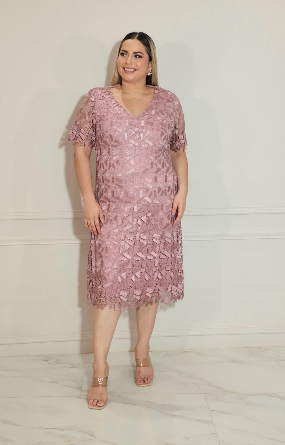 Vestido rosa de guipiur con cierre - VESTIDO XL Boutiquemirel 