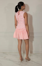 Vestido rosa con guipiur y volante inferior sin mangas - VESTIDO Boutiquemirel 