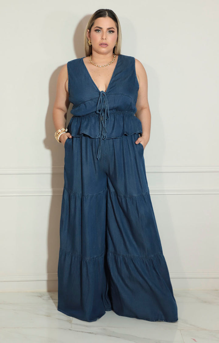 Conjunto de mezclilla con elástico sin mangas y pantalón - CONJUNTO XL Boutiquemirel 